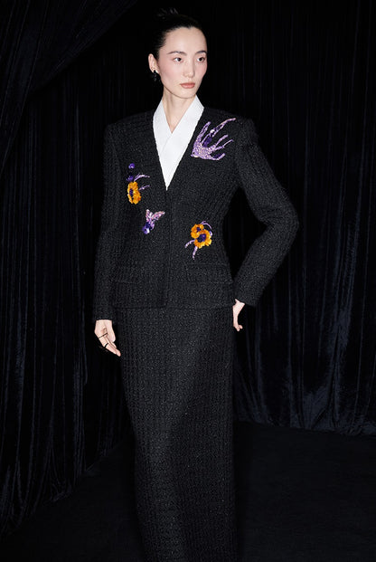 M essential Ma Kai designer Zhu Mo coarse weaving velvet flower nail beads suit - LIND.