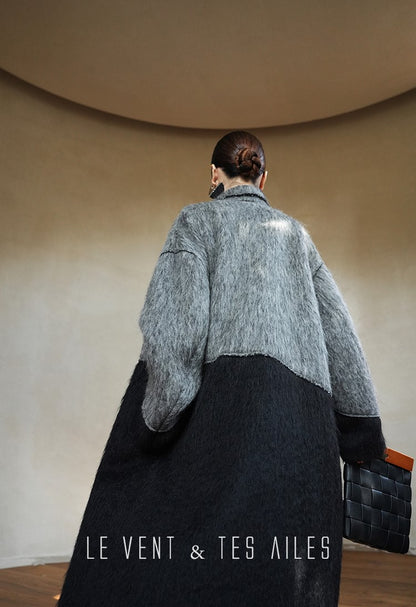 LE VENT&TES AILES French luxury fine long color-block wool coat -ALEC.
