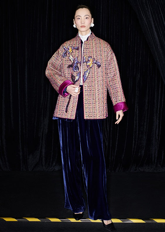 M essential Mackay designer Kneaded Gold Iris Layered Embroidery Loose Jacket - IDEM.