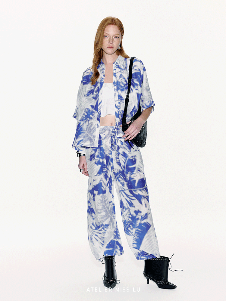 ATELIER MISS LU Printed Mulberry Silk And Linen-blend Pants- ARIA.