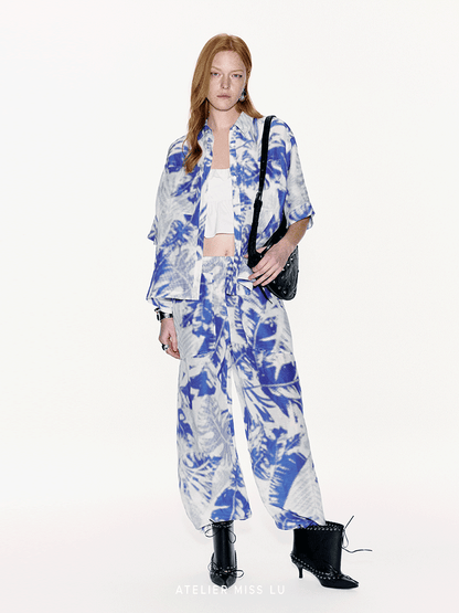 ATELIER MISS LU Printed Mulberry Silk And Linen-blend Pants- ARIA.