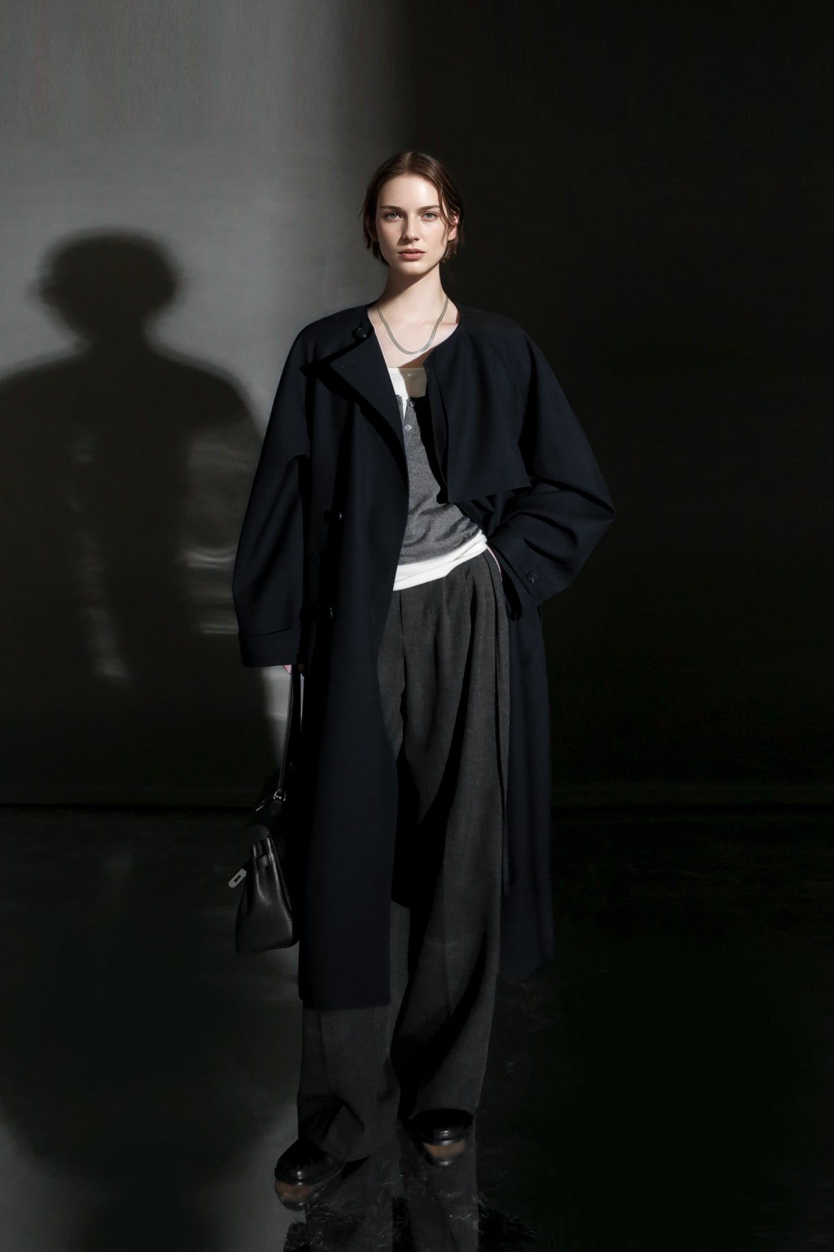 PIAOIN high-end wool relaxed round neck design old money windbreaker jacket -GINA