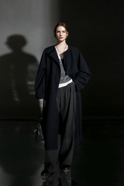 PIAOIN high-end wool relaxed round neck design old money windbreaker jacket -GINA