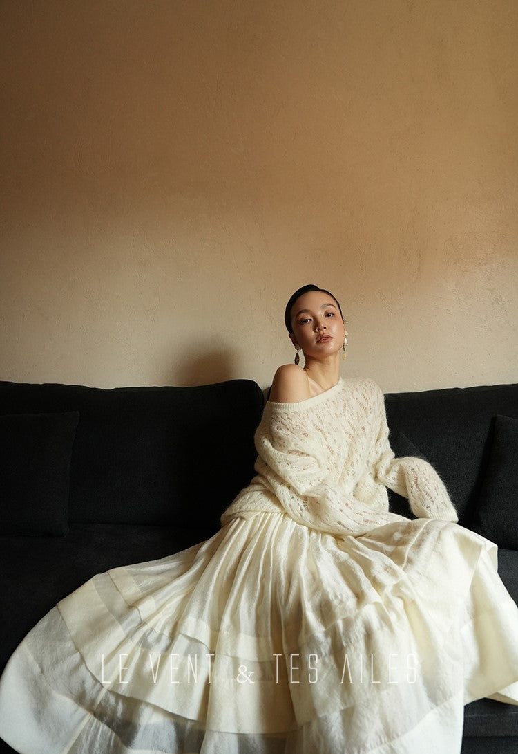 LE VENT&TES AILES French romantic luxury full midi summer skirt -RINA