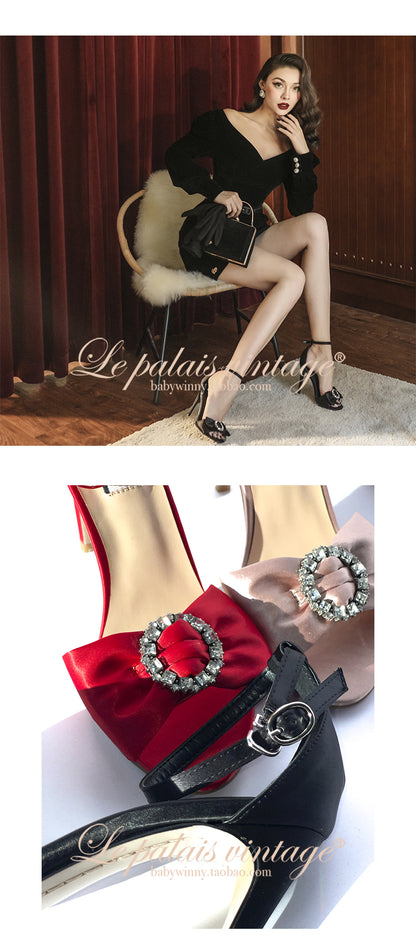 Le palais vintage original silk-satin bows and sparkling diamond heels - Minti