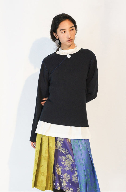 TUYUE Wool Crew Neck Shoulder Knitted Long Sleeve Top - JOYCE.