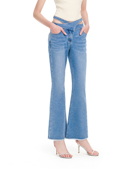 YES BY YESIR |  Deconstructed Waistband Bootcut Jeans -RENELLE.