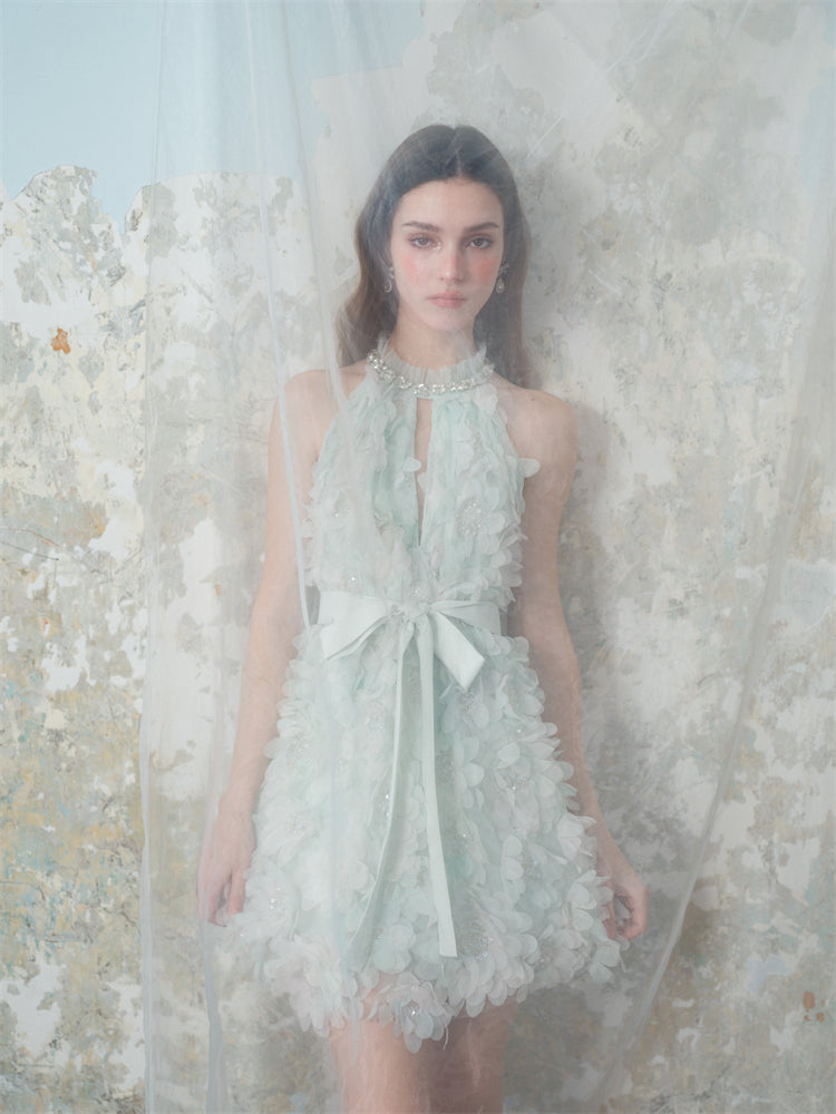 Wardrobes by Chen Luxury Pastel Green Ribbon Floral Wedding Guest Bridal Dress-Onna Xs / Green Wardrobes by Chen Luxury Pastel Green Ribbon Floral Wedding Guest Bridal Dress-Onna Xs / Green