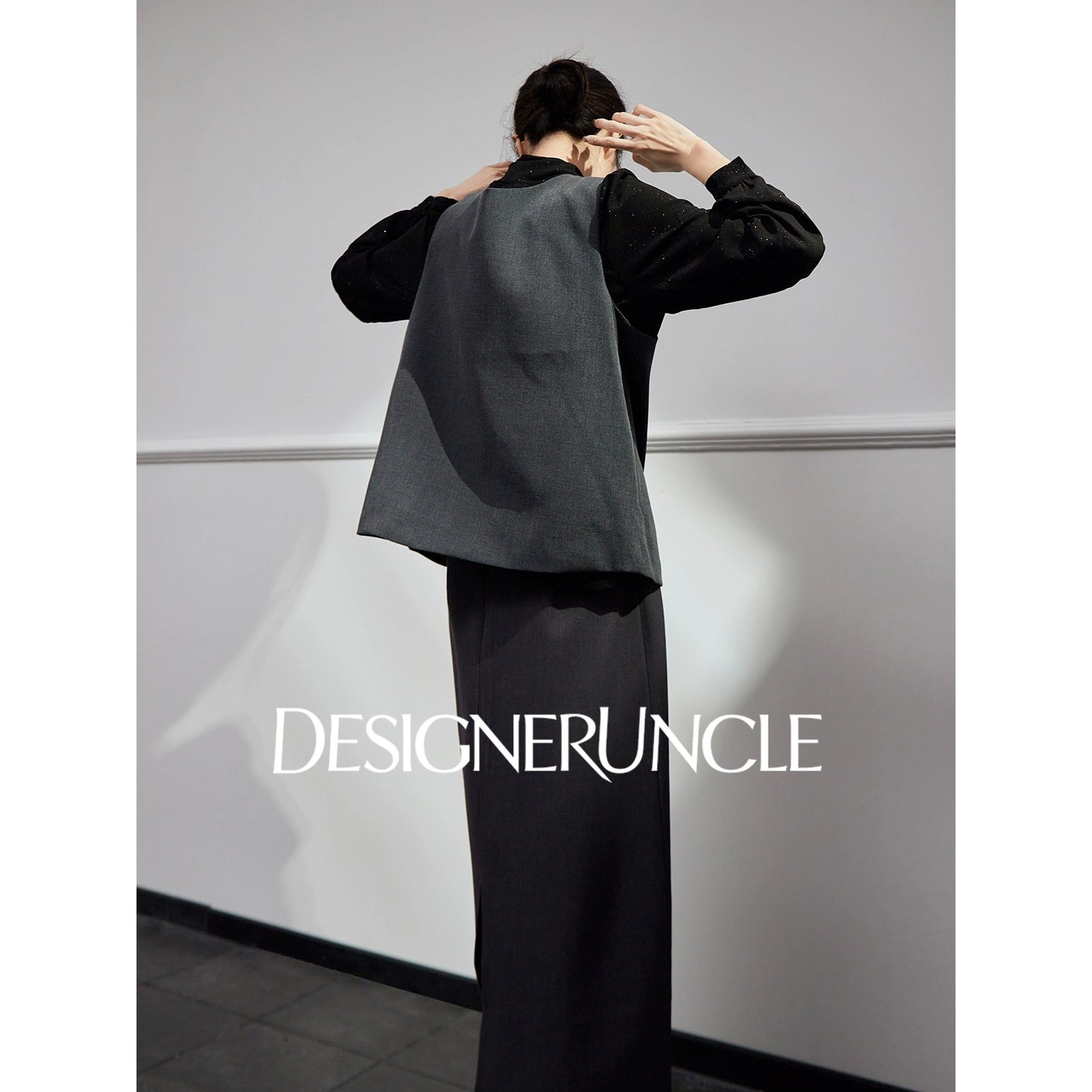 DGU "Yanying" black suit new textured professional commuting two-piece set - MATE.