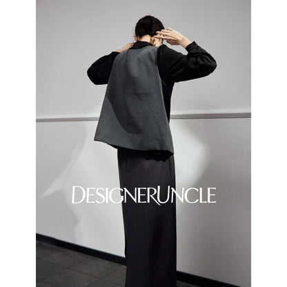 DGU "Yanying" black suit new textured professional commuting two-piece set - MATE.