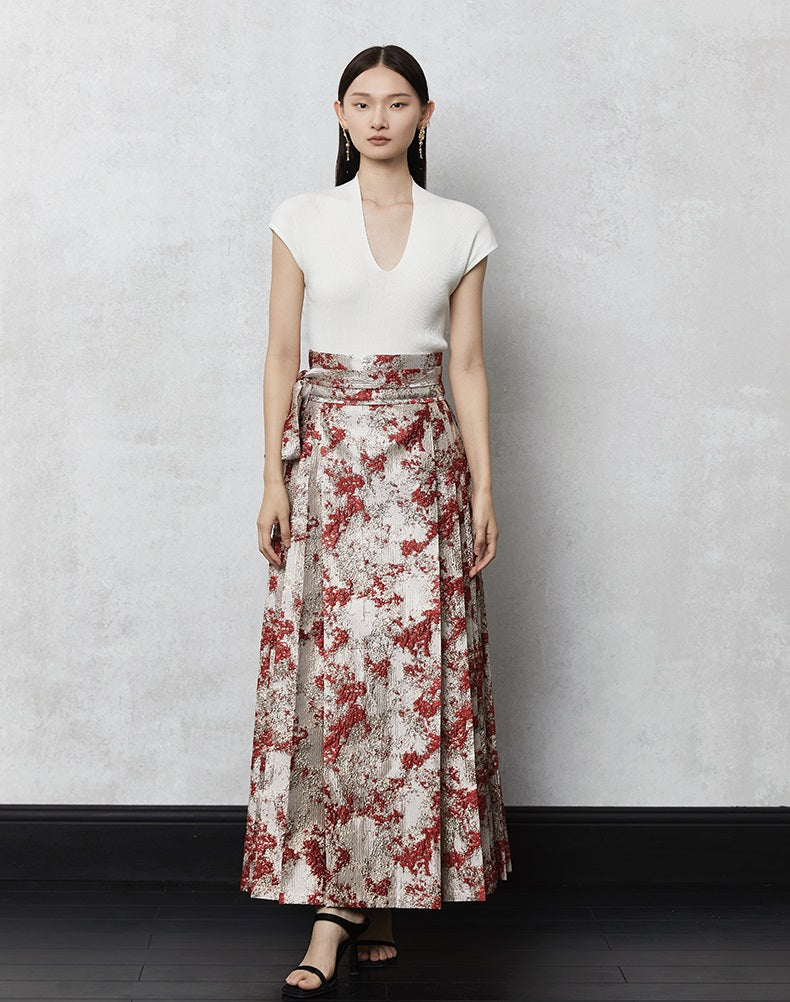 HECO Red Horse Face High Waisted Long Hanfu Skirt - offer.