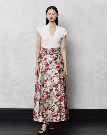 HECO Red Horse Face High Waisted Long Hanfu Skirt - offer.