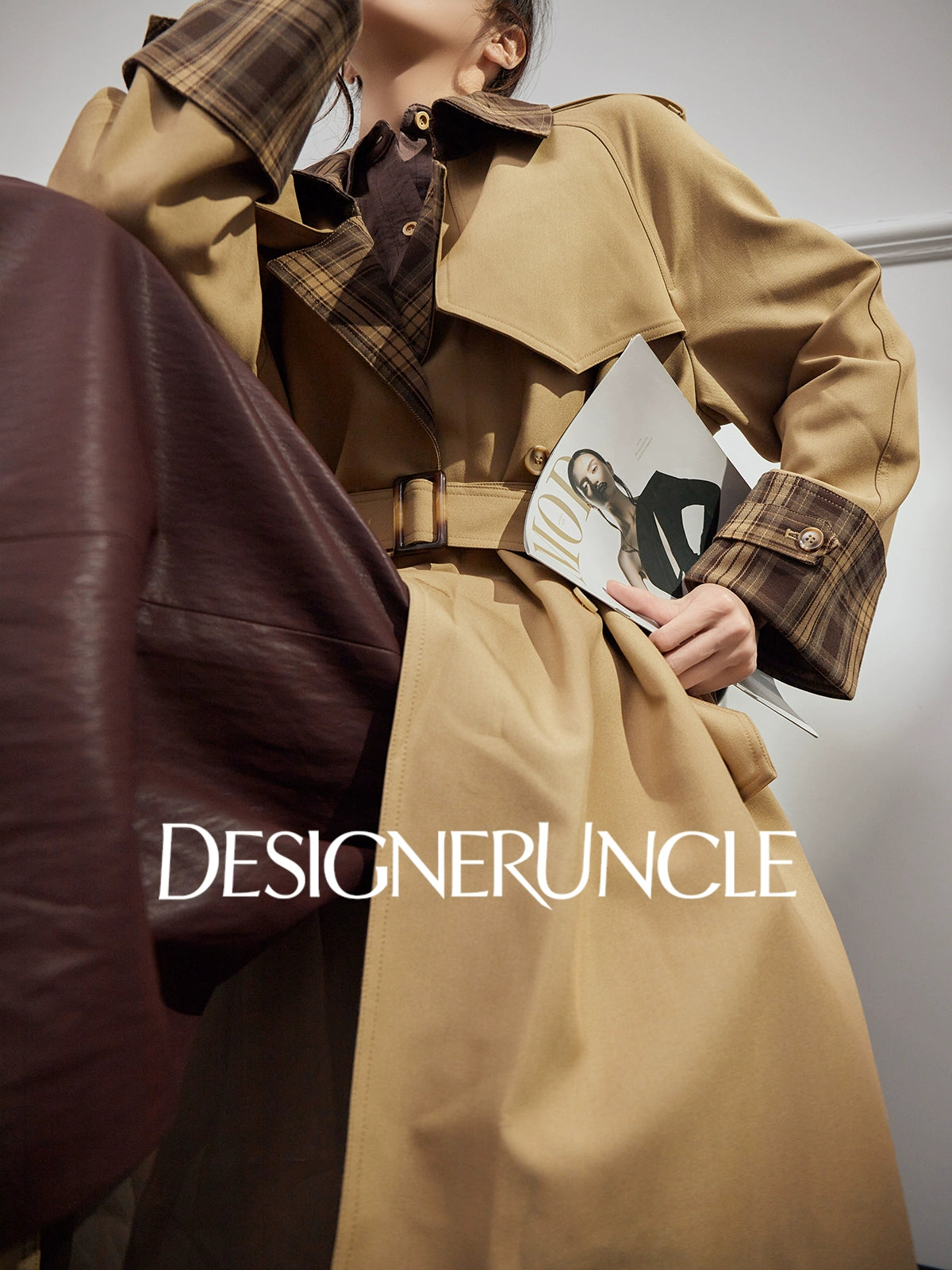 DGU "Twilight" coffee trench coat new loose lapel slimming high-end long jacket - BADE.