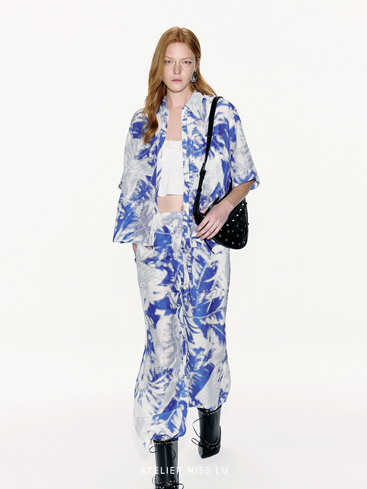 ATELIER MISS LU Printed Mulberry Silk And Linen-blend Top - LEVIIN.