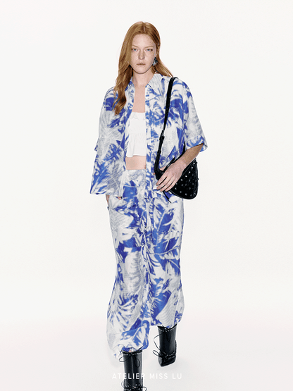 ATELIER MISS LU Printed Mulberry Silk And Linen-blend Top - LEVIIN.