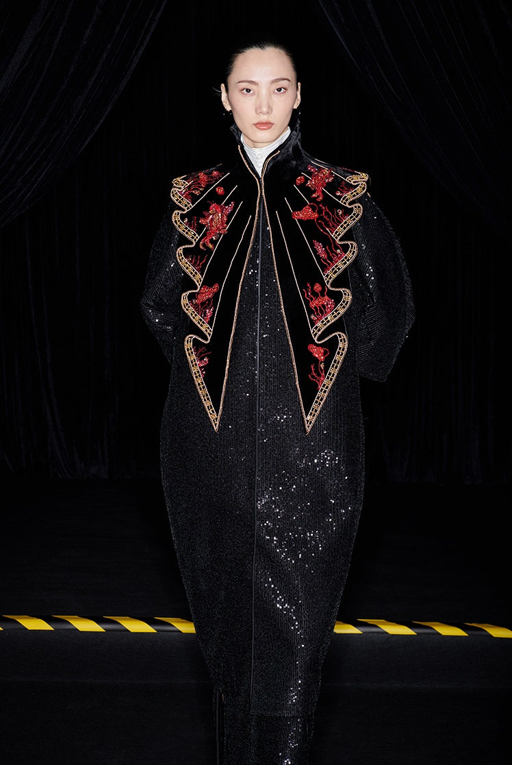 M essential Mackay designer  silk velvet two-dimensional fish algae curtain beaded collar - BEAUTY.