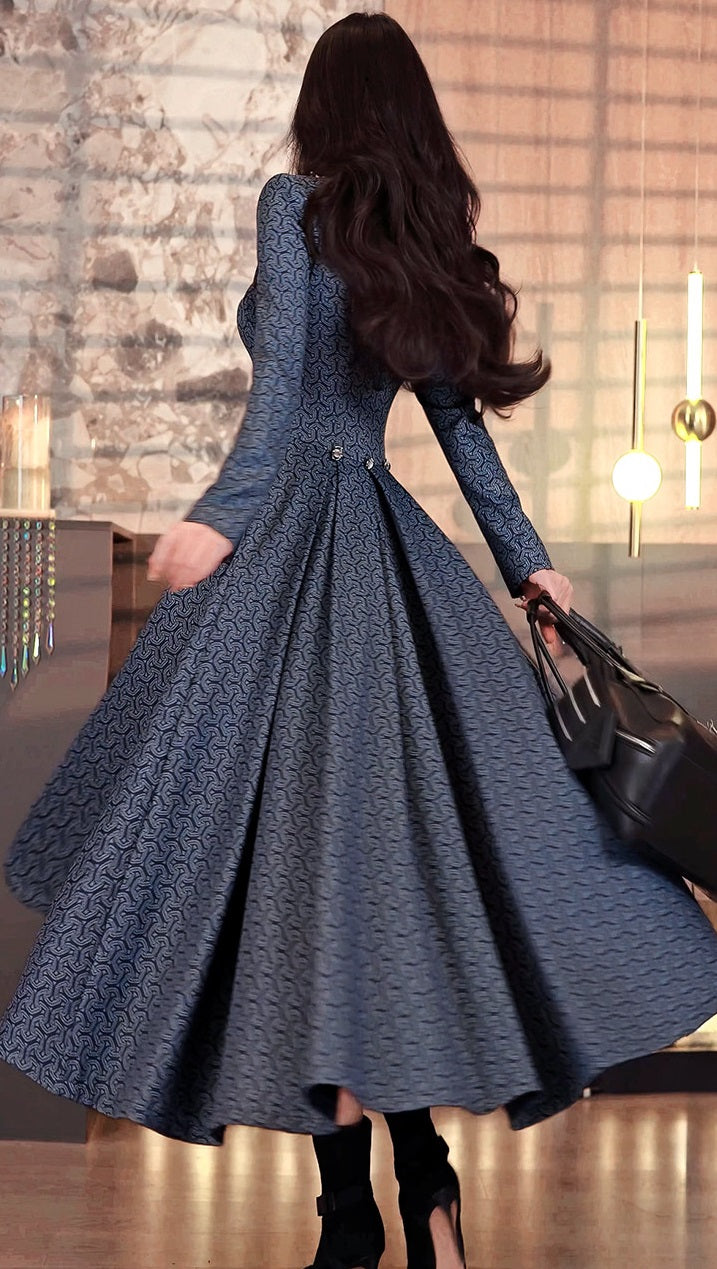 VJE Women's Printed Waist Mid-Length Double-breasted Trench Coat- JOJO.