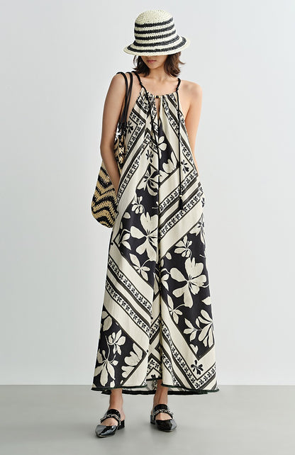COMME MOI Lu Yan designer's black and white printed shirred dress - OAKLEY.