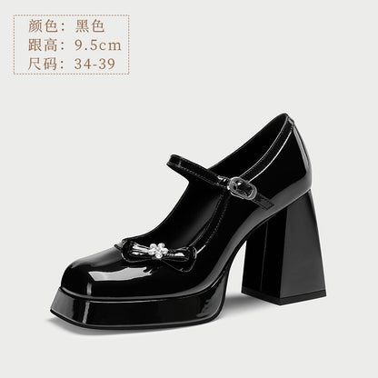 pjjuu black patent leather Mary Jane High Heels - DEER