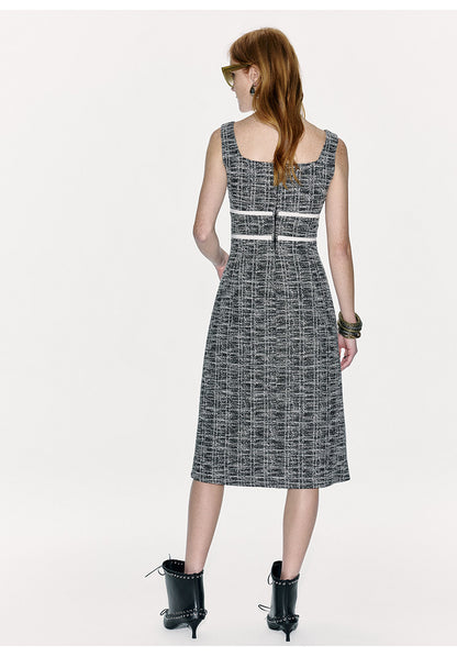 ATELIER MISS LU Contrasting Stitching Small Fragrance Waist Dress - SILVER.