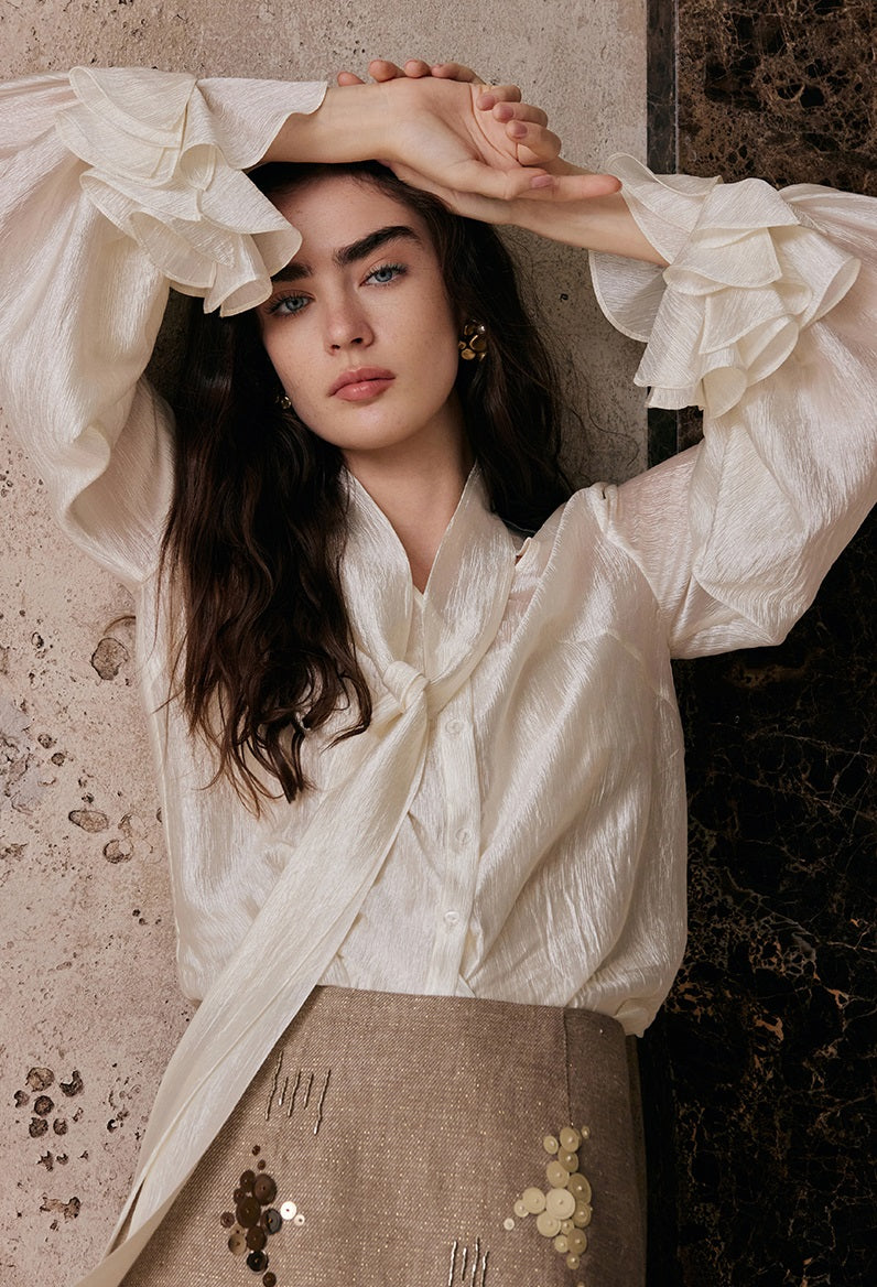 M essential Enchanting Exotic  Resort Linen Vest Chiffon Shirt-AMIRELLE.