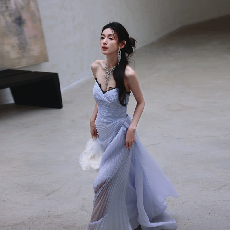 DOLLY Elegant Light Purple Greek Style Sleeveless Bandage Pleated Long Dress-Fog XS / As shown DOLLY Elegant Light Purple Greek Style Sleeveless Bandage Pleated Long Dress-Fog XS / As shown