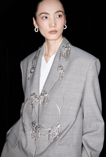 M essential Mackay designer skinny wool orchid crystal lamp tassel bead suit - TONY.