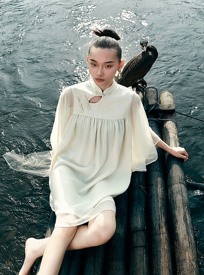 HECO [Feng Wu Clear Sleeves] New Chinese Standing Collar Buckle Flowing Dress- CLOAK.
