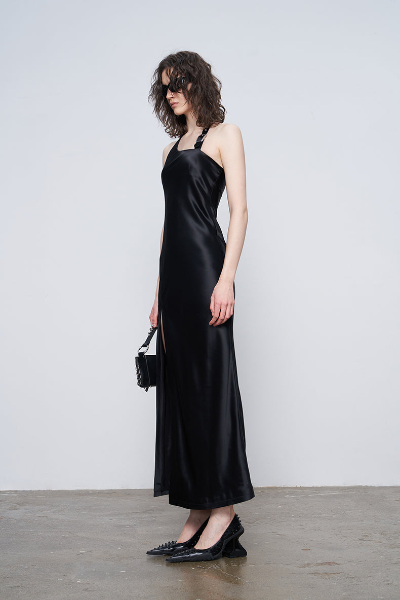 ANNAKIKI black acetic acid slit sleeveless dress-JORDAN