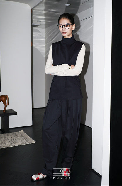 TUYUE stand-up collar and shoulders slim fit casual vest- TRACIE.