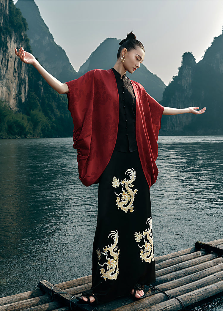 HECO Chinese style loose shirred shawl jacket summer travel sunscreen shirt - SQUAD.