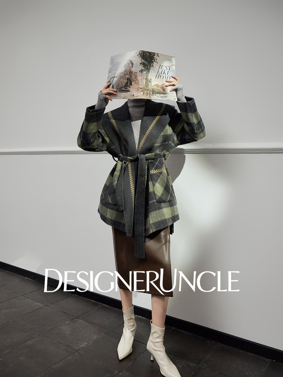 DGU "Daige" green plaid woolen jacket fashion high-end and versatile trend - Skylar.