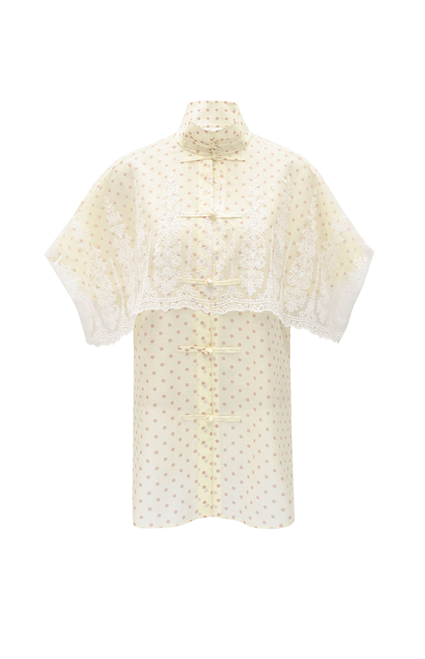 M essential Mackay designer polka dot silk cotton Chinese short-sleeved shirt - SILVER.