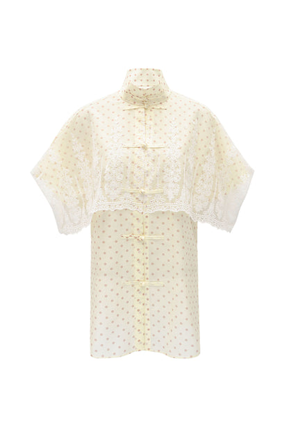 M essential Mackay designer polka dot silk cotton Chinese short-sleeved shirt - SILVER.