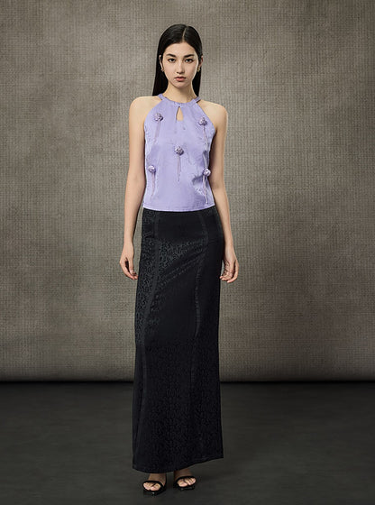 HECO Sleeveless Halterneck Handmade Rose Tassel Vest - BACK.