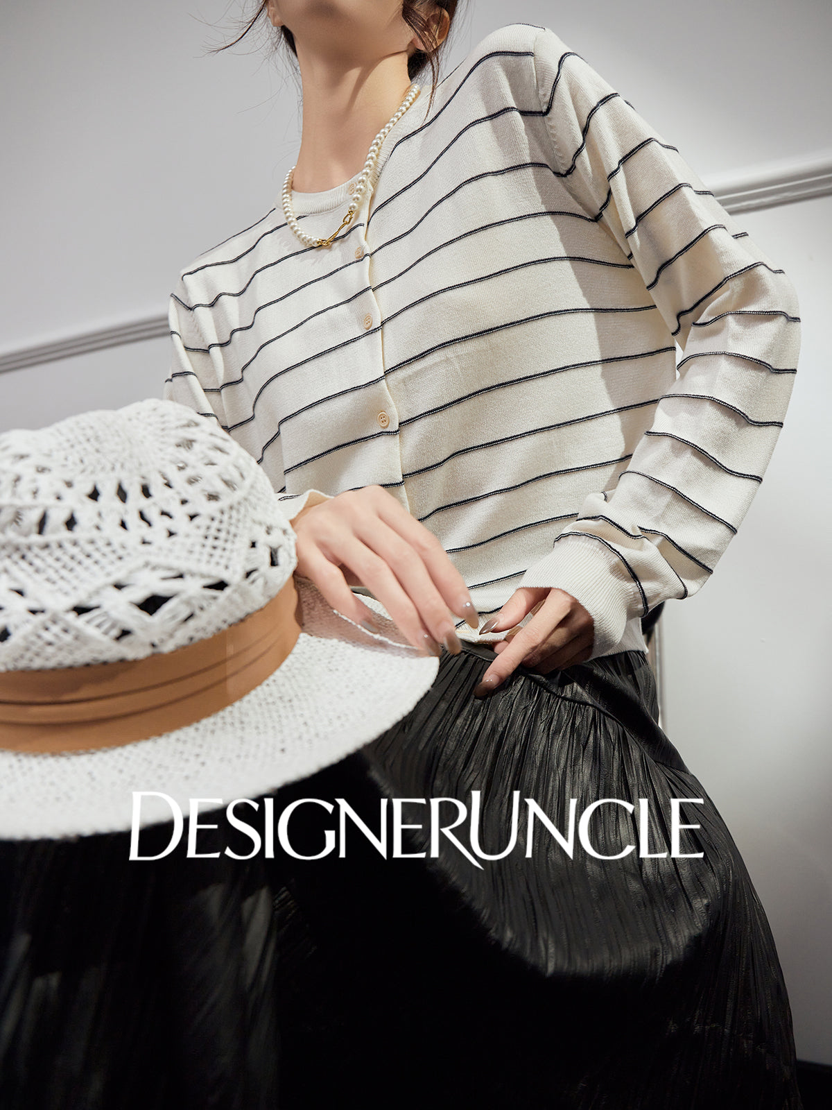 DGU |Off-white striped knitted striped cardigan luxury design top - POTEN.