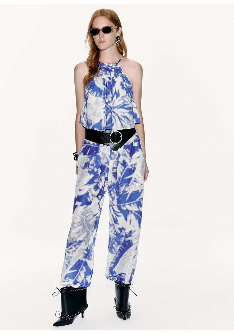 ATELIER MISS LU Printed Mulberry Silk And Linen-blend Pants- ARIA.