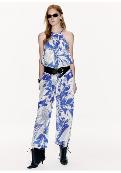 ATELIER MISS LU Printed Mulberry Silk And Linen-blend Pants- ARIA.