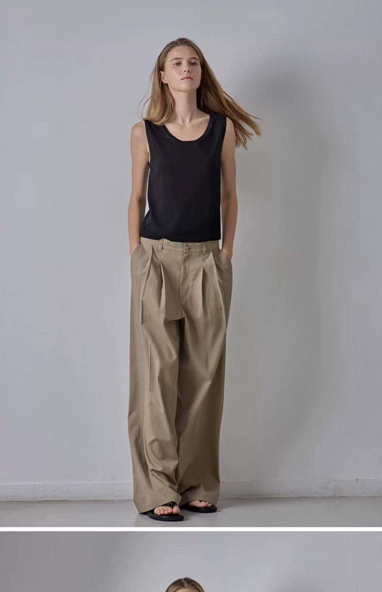 NOTHING WRITTEN Low Classic Casual Pants Women's Summer 2025 New Versatile High-Waisted Slimming Corduroy Straight-leg Wide-leg Pants-KATE'