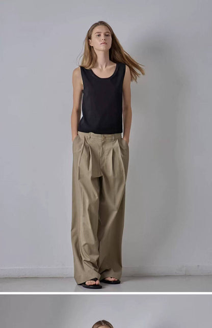 NOTHING WRITTEN Low Classic Casual Pants Women's Summer 2025 New Versatile High-Waisted Slimming Corduroy Straight-leg Wide-leg Pants-KATE'