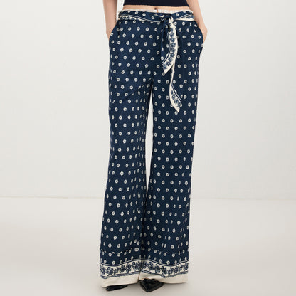 FAME Printed Silk Scarf Pants Straight Loose Wide-leg Slacks