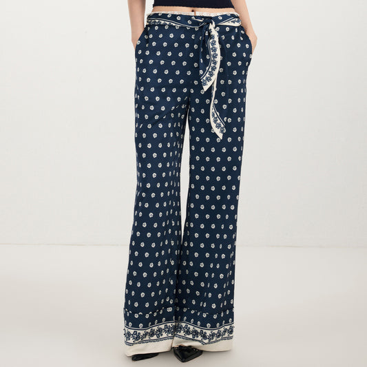FAME Printed Silk Scarf Pants Straight Loose Wide-leg Slacks