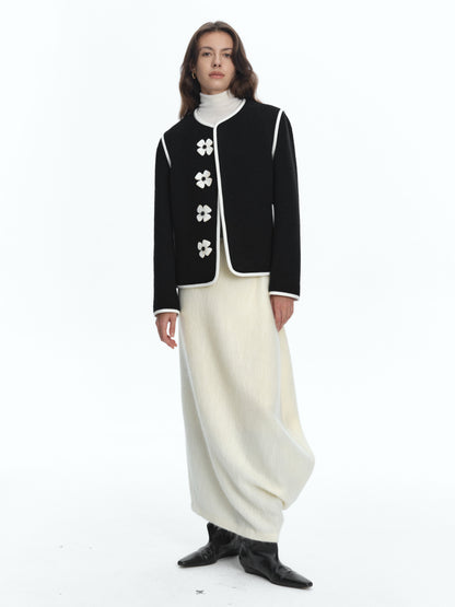 SERRER White leather flower studded black wool coat - LIAM.