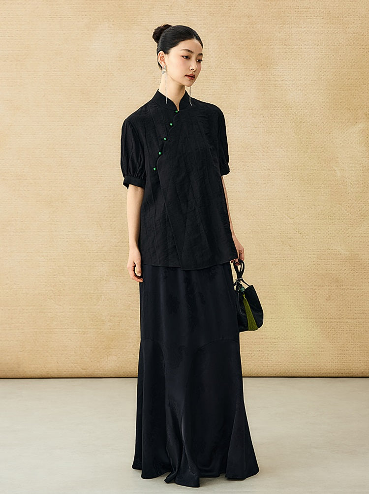 HECO Chinese style jacquard bubble summer silk cross-body top - PERFECT .