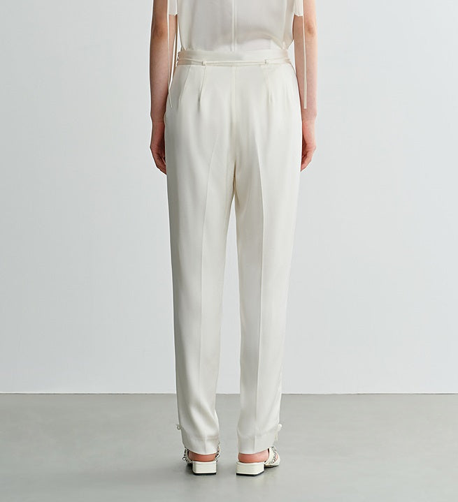 COMME MOI Lv Yan Designer Summer Acetate Satin Strappy White Tapered Pants -SUMMER.