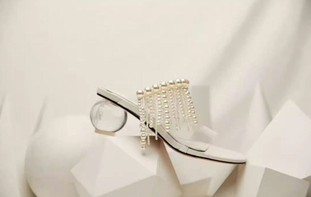 B-FEI pearl heel transparent slippers-KALI.