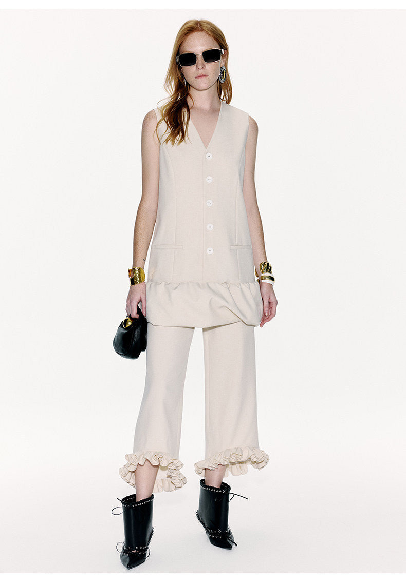 ATELIER MISS LU Genuine Hem Multilayer Rolled Straight Cropped Pants - JONAS