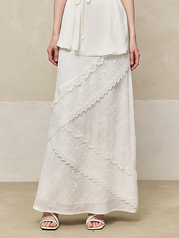 HECO Acetate Lace Drape A-line Long Skirt - EAGLE.