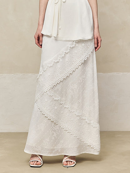 HECO Acetate Lace Drape A-line Long Skirt - EAGLE.