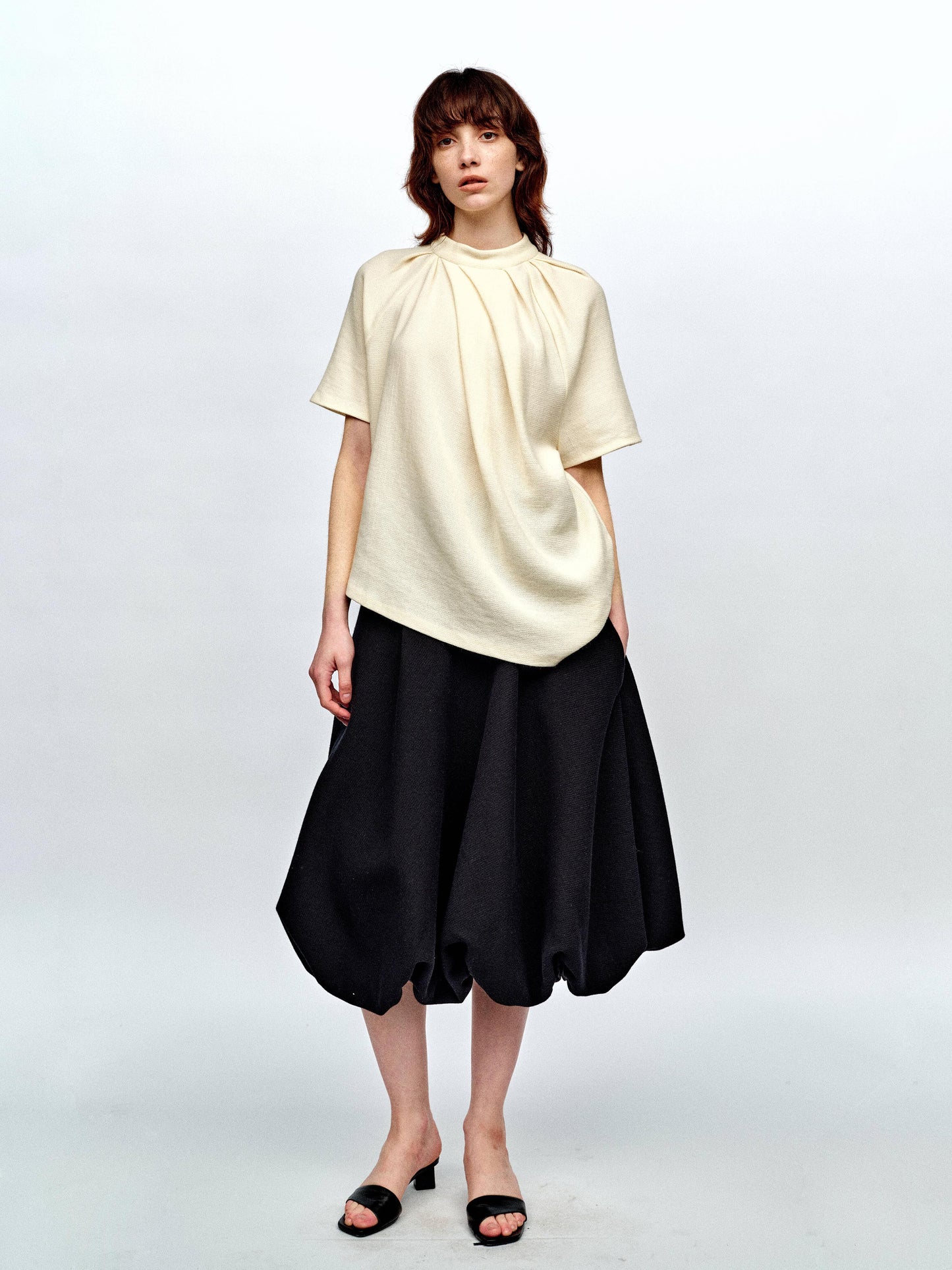 SERRER Beige texture irregular pleated rippling top - KAHDI.